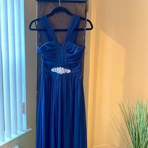 NWT Navy Blue Evening Gown with Rhinestone Detail